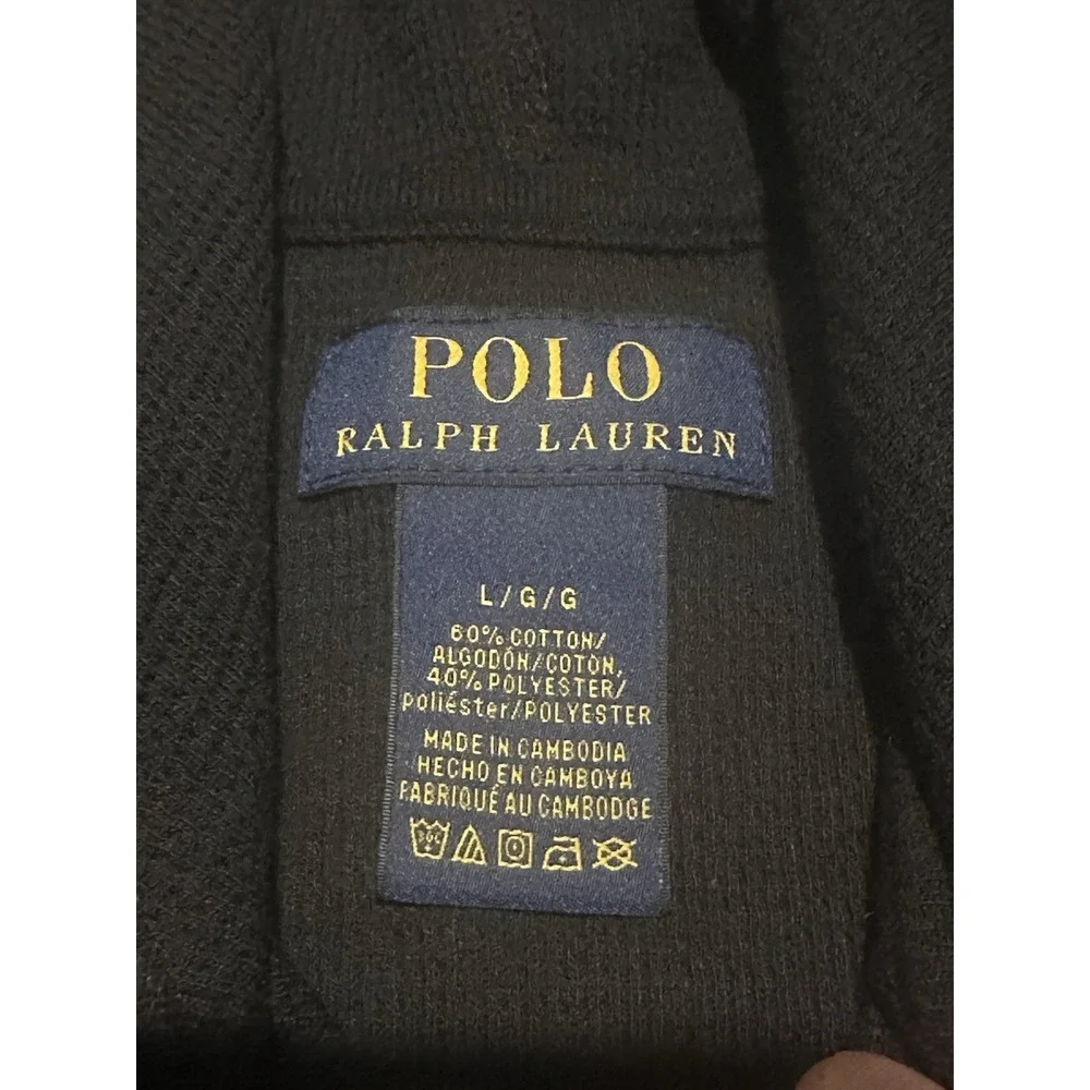 Polo Ralph Lauren Men's L Black Waffle Knit Hoodie 1/4 Zip Lightweight